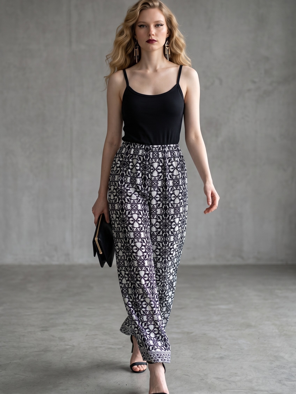Stoosh Black & White Printed Maxi Palazzo Jumpsuit